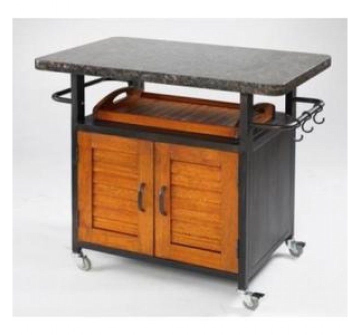 Outdoor Greatroom Company Bistro 36" Cabinet w/ British Granite Top & Wood Doors - Front Side Angle
