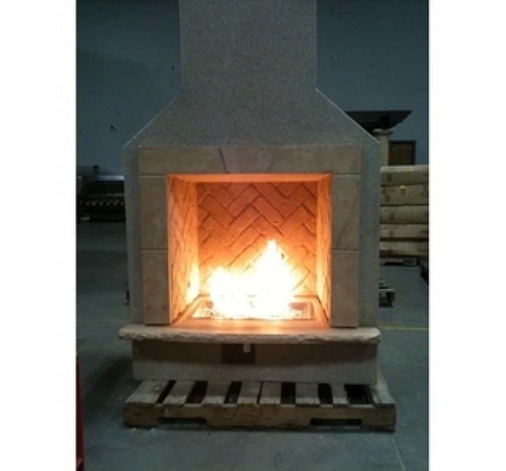 Outdoor Greatroom Company San Juan Gas Fireplace Surround in Mocha Finish with Crystal Fire Burner - Lifestyle