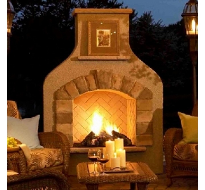 Outdoor Greatroom Company Sonoma Gas Fireplace Surround in Mocha Finish with Crystal Fire Burner - Lifestyle