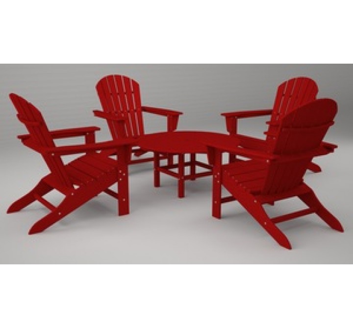 Poly-Wood South Beach Adirondack 5-Pc. Conversation Group in Sunset Red