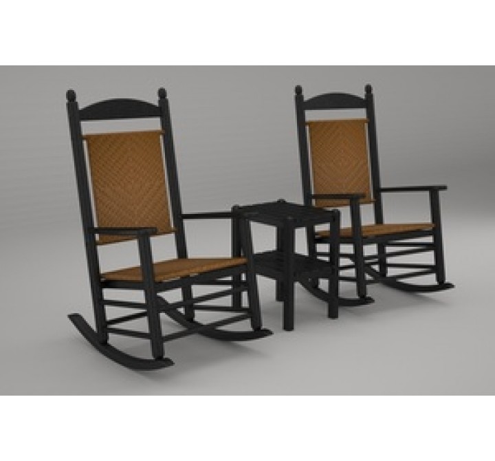Poly-Wood Jefferson 3-Pc. Woven Rocker Set in Black Frame / Tigerwood