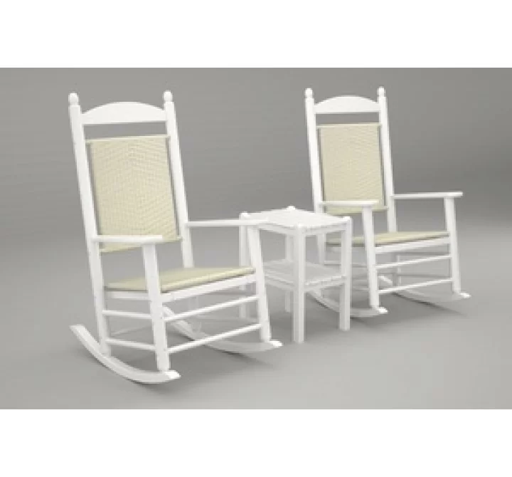 Poly-Wood Jefferson 3-Pc. Woven Rocker Set in White Frame / White Loom