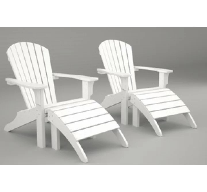 Poly-Wood Seashell Adirondack Set With Ottomans  in White