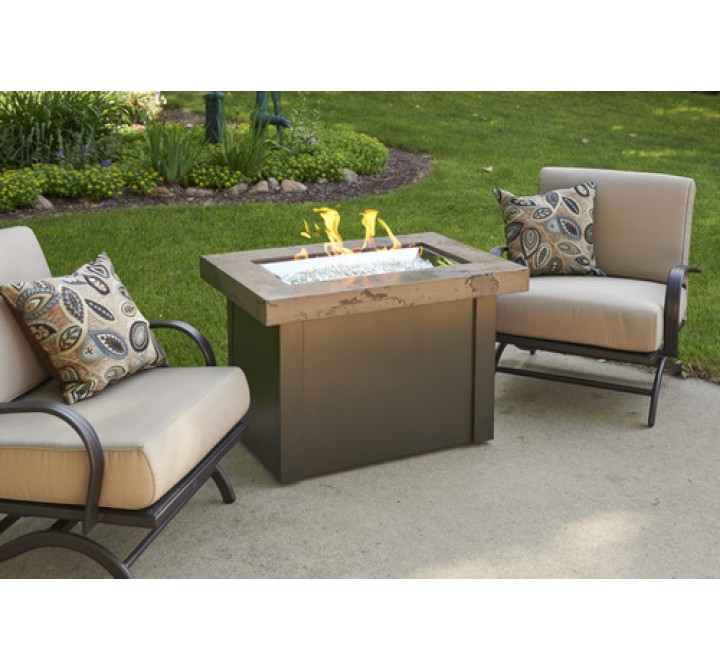 Outdoor Greatroom Company Providence Crystal Fire Pit Table with Marbelized Noche Top and Mocha Metal Base - Lifestyle