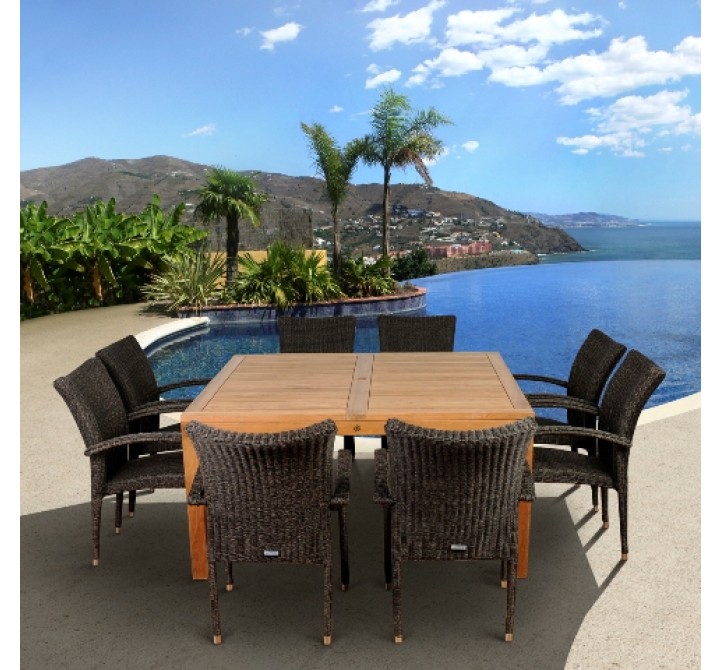 International Home Miami Amazonia Teak Versailles 9 pc Teak Square Dining Set