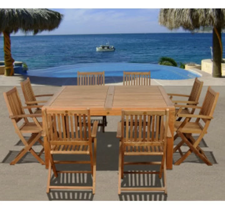 International Home Miami Amazonia Teak Dubai 9 pc Teak Square Dining Set
