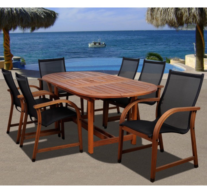 International Home Miami Amazonia Bahamas 7 Pc Eucalyptus Oval Dining Set