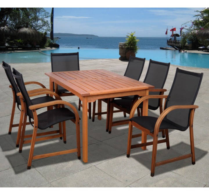 International Home Miami Amazonia Bahamas 7 Pc Eucalyptus Rectangular Dining Set