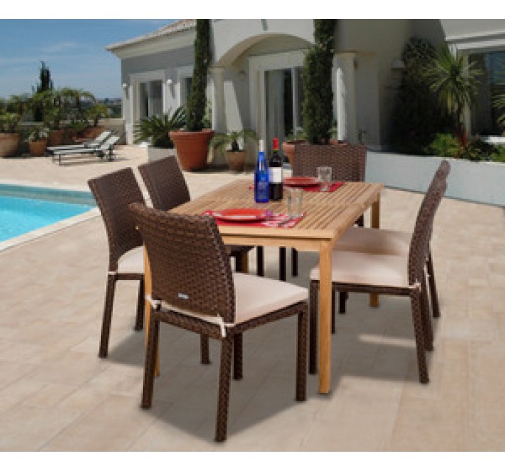 International Home Miami Amazonia Teak Luxemburg 7-pc Teak/Wicker Dining Set