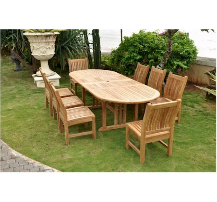 Anderson Teak Sahara 9-Piece Dining Chair and Oval Double Extension Outdoor Dining Set 1