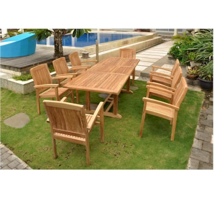 Anderson Teak Sahara 9-Piece Stackable Armchair and Bahama 94" Rectangular Extension Outdoor Dining Set  1