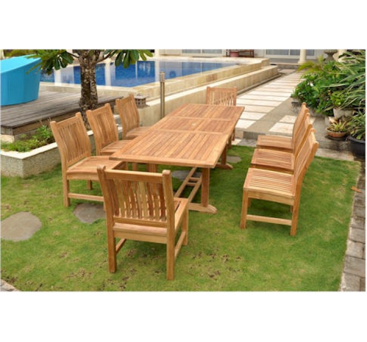 Anderson Teak Sahara 9-Piece Dining Chair and Bahama 94" Rectangular Extension Outdoor Dining Set