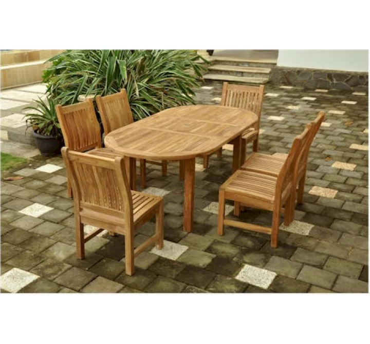 Anderson Teak Sahara 7-Piece Dining Chair and Bahama Oval 79" Exension Outdoor Dining Set 1