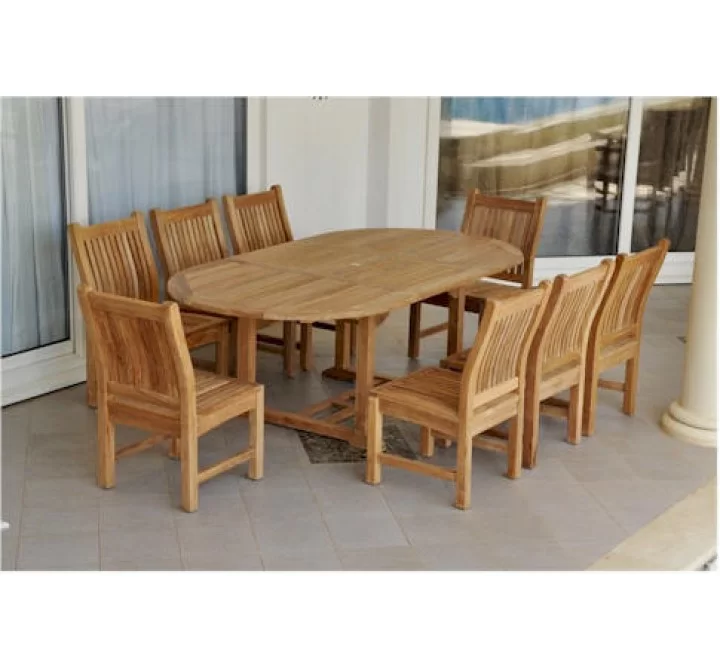 Anderson Teak Sahara 9-Piece Dining Chair and Bahama Oval 87" Ext. Outdoor Dining Set 1