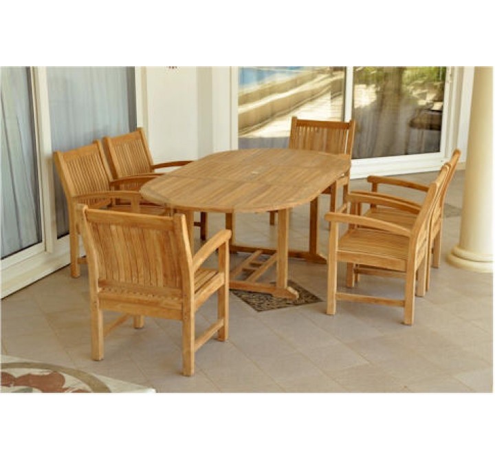 Anderson Teak Sahara 7-Piece Dining Armchair and Bahama Oval 87" Ext. Outdoor Dining Set 1