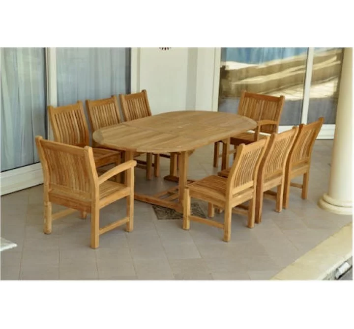 Anderson Teak Sahara 9-Piece Chairs and Bahama Oval 87" Ext. Outdoor Dining Set-1