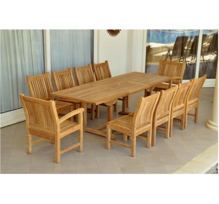 Anderson Teak Sahara 11-Piece Chairs and Bahama 94" Rectangular Ext. Outdoor Dining Set