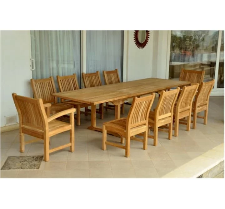 Anderson Teak Sahara 11-Piece Chairs and Bahama 118" Rectangular Ext. Outdoor Dining Set 1