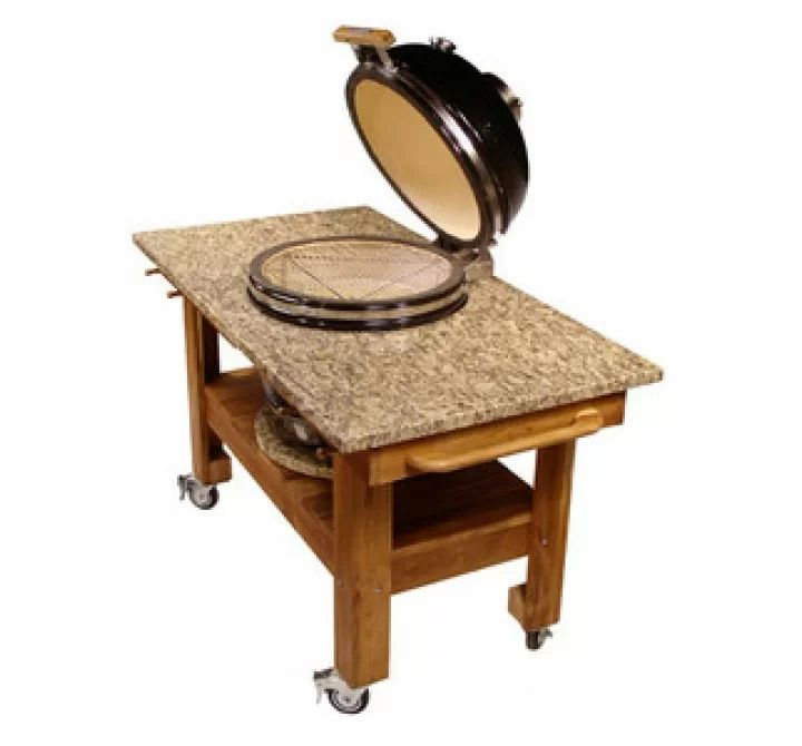 Fireside America Teak Cart with Amber Cloudburst Granite Top And Riser