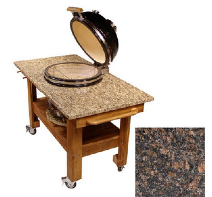 Fireside America Teak Cart with Red Midnight Granite Top And Riser