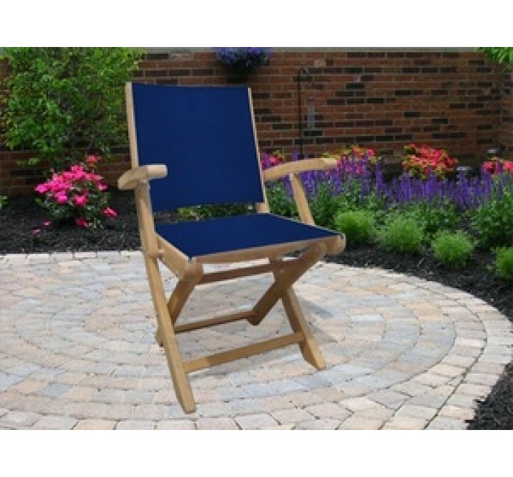 Royal Teak SailMate Folding Arm Chair - Navy  Sling