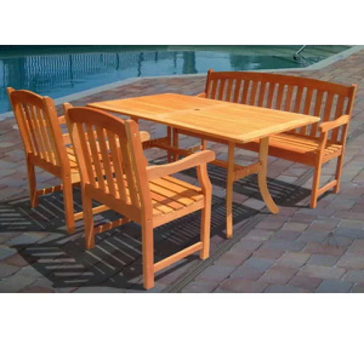 Vifah Modern Patio Outdoor Rectangular Curvy Dining Set 26