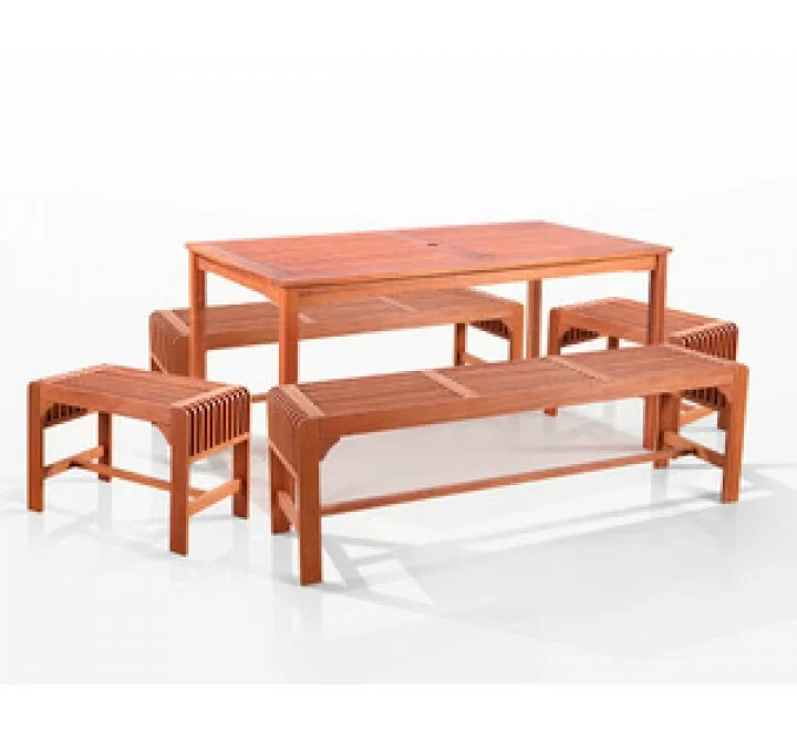 Vifah   5-Pc Three Seat Backless Bench Dining Set 59" x 32"