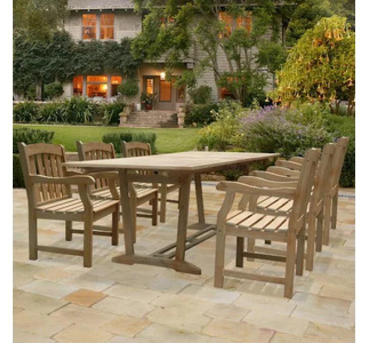 Vifah Modern Patio Renaissance Rectangular Extension Table and Armchair Outdoor Hand-scraped Hardwood Dining Set