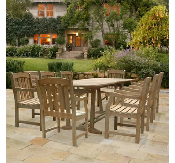 Vifah Modern Patio Renaissance Rectangular Extension Table and Armchair Outdoor Hand-scraped Hardwood Dining Set