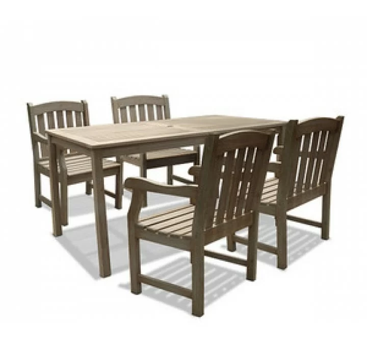 Vifah Modern Patio Renaissance Rectangular Table & Armchair Outdoor Hand-scraped Hardwood Dining Set