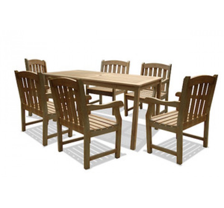 Vifah Modern Patio Renaissance Rectangular Table & Armchair Outdoor Hand-scraped Hardwood Dining Set