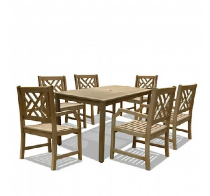 Vifah Modern Patio  Renaissance Rectangular Table & Armchair Outdoor Hand-scraped Hardwood Dining Set
