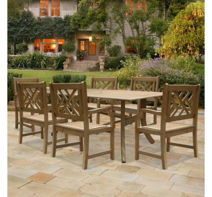 Vifah Modern Patio Renaissance Rectangular Table and Armchair Outdoor Hand-scraped Hardwood Dining Set