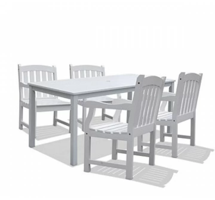 Vifah Modern Patio Bradley Rectangular Extension Table & Armchair Outdoor Wood Dining Set