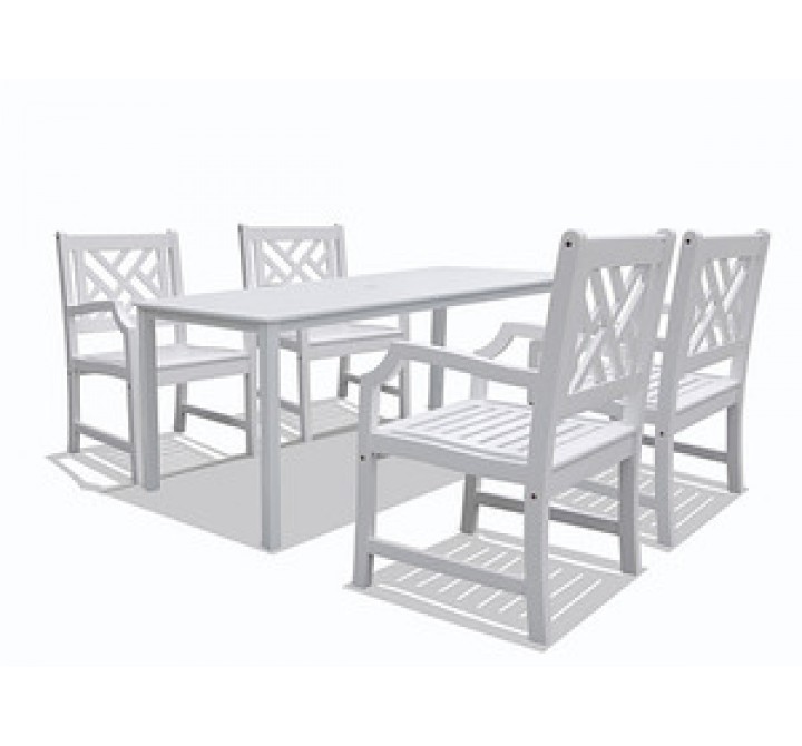 Vifah Modern Patio Bradley Rectangular Extension Table & Armchair Outdoor Wood Dining Set