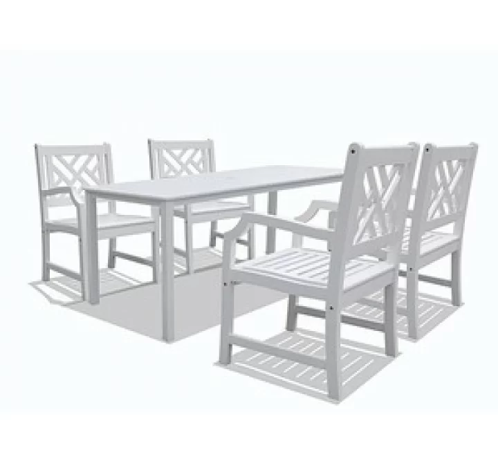 Vifah Modern Patio Bradley Rectangular Extension Table & Armchair Outdoor Wood Dining Set