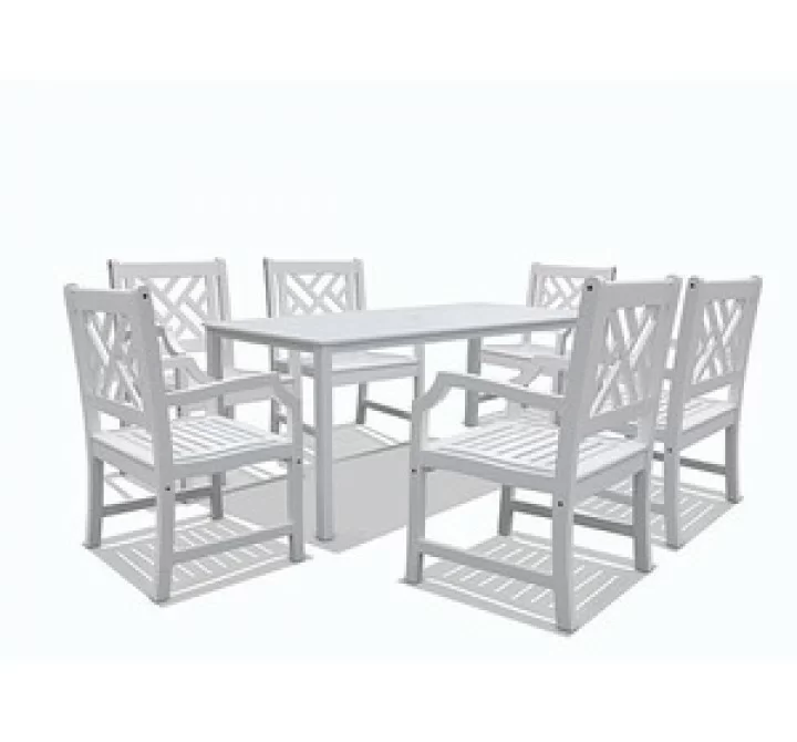 Vifah Modern Patio Bradley Rectangular Extension Table & Armchair Outdoor Wood Dining Set