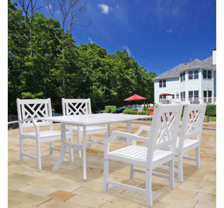 Vifah Modern Patio Bradley Rectangular Extension Table and Armchair Outdoor Wood Dining Set