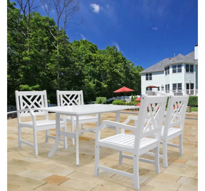 Vifah Modern Patio Bradley Rectangular Extension Table and Armchair Outdoor Wood Dining Set