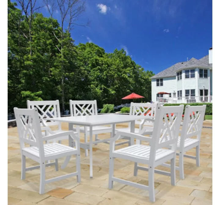 Vifah Modern Patio Bradley Rectangular Extension Table and Armchair Outdoor Wood Dining Set