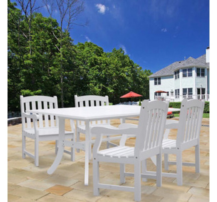 Vifah Modern Patio Bradley Rectangular Extension Table and Armchair Outdoor Wood Dining Set
