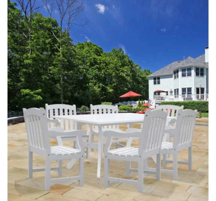 Vifah Modern Patio Bradley Rectangular Extension Table and Armchair Outdoor Wood Dining Set