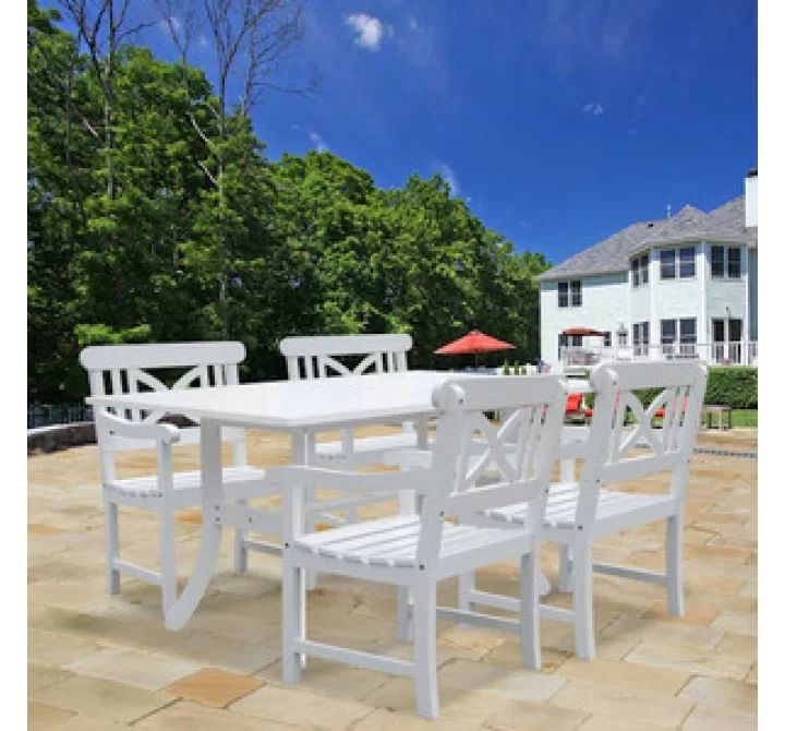 Vifah Modern Patio Bradley Rectangular Extension Table and Armchair Outdoor Wood Dining Set