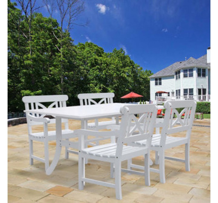 Vifah Modern Patio Bradley Rectangular Extension Table and Armchair Outdoor Wood Dining Set