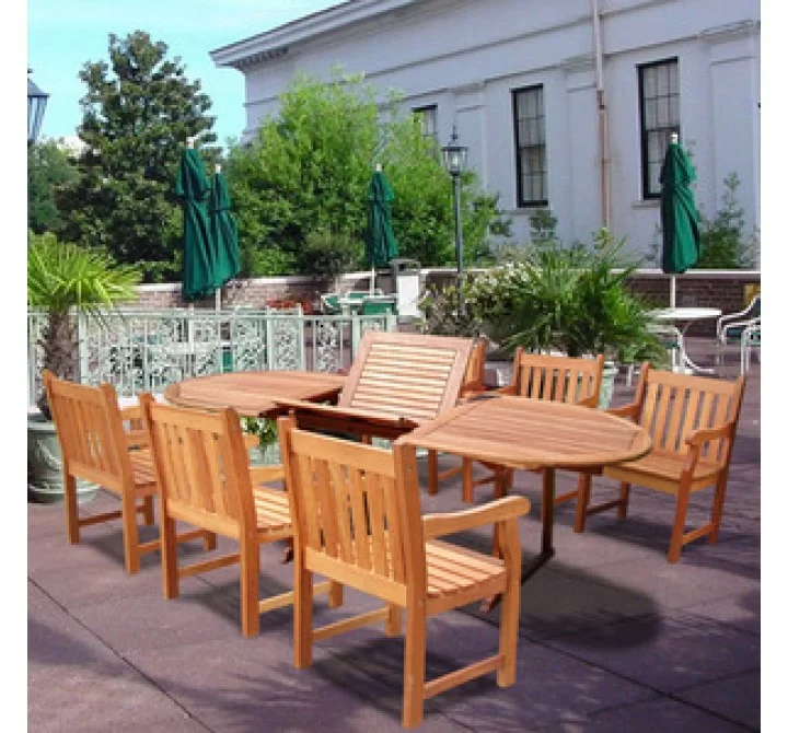 Vifah Oval Extension Table & Wood Armchair Outdoor Dining Set