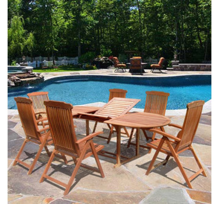 Vifah Oval Extension Table & Wood Folding Armchair Outdoor Dining Set