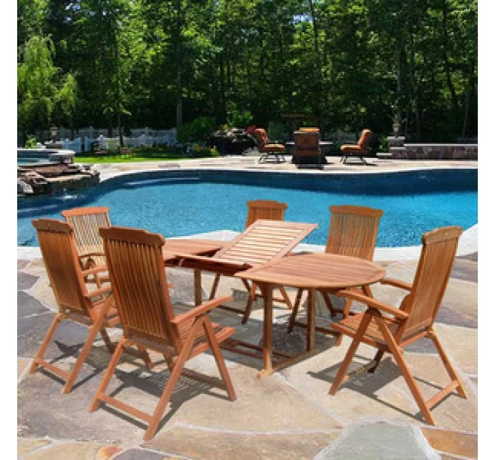 Vifah Oval Extension Table & Wood Folding Armchair Outdoor Dining Set