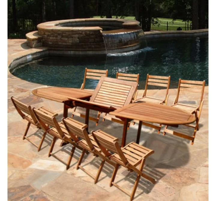 Vifah Oval Extension Table & Wood Folding Chair Dining Set