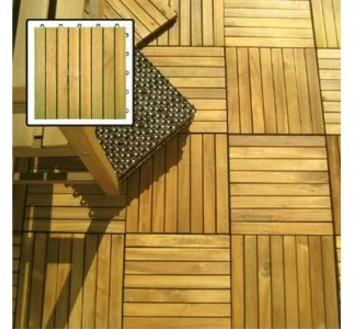 Vifah Modern Patio Tile Snapping Deck Tiles Plantation Teak Slat Deck Tile Hardwood 8 Slat - Box of 10 Tiles