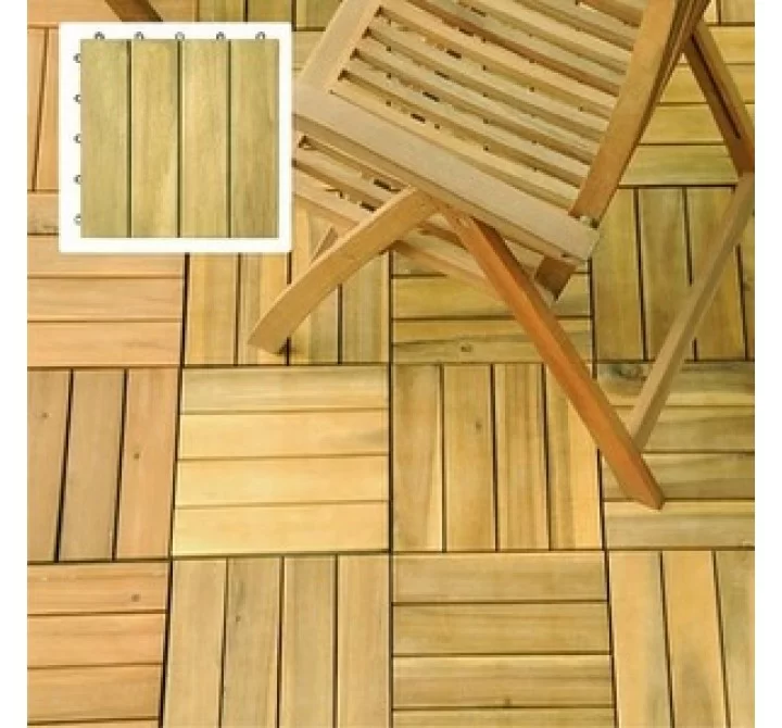 Vifah Modern Patio Interlocking Acacia Plantation Hardwood Deck Tile 4-Slat Style